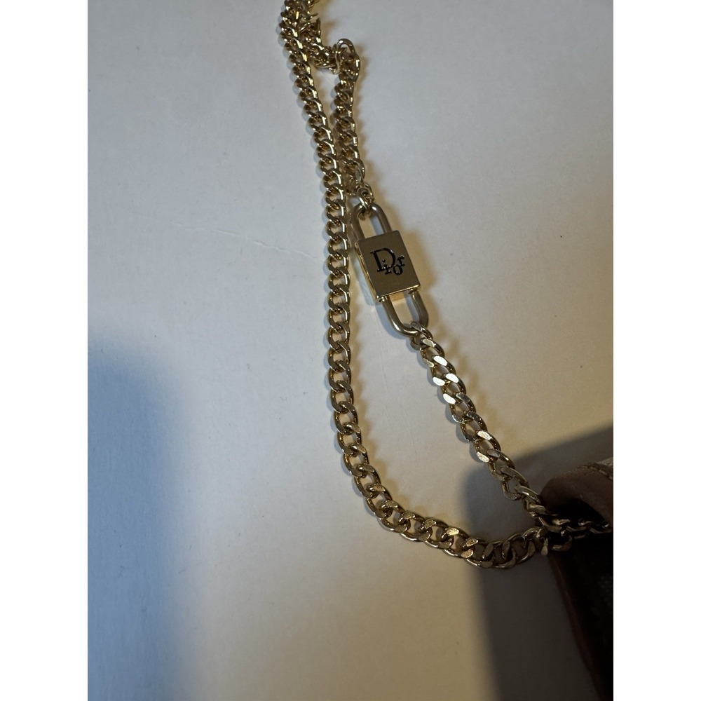Christian Dior Honeycomb Canvas Chain Shoulder Bag PVC Beige Brown Leather Auth - Picture 12 of 13